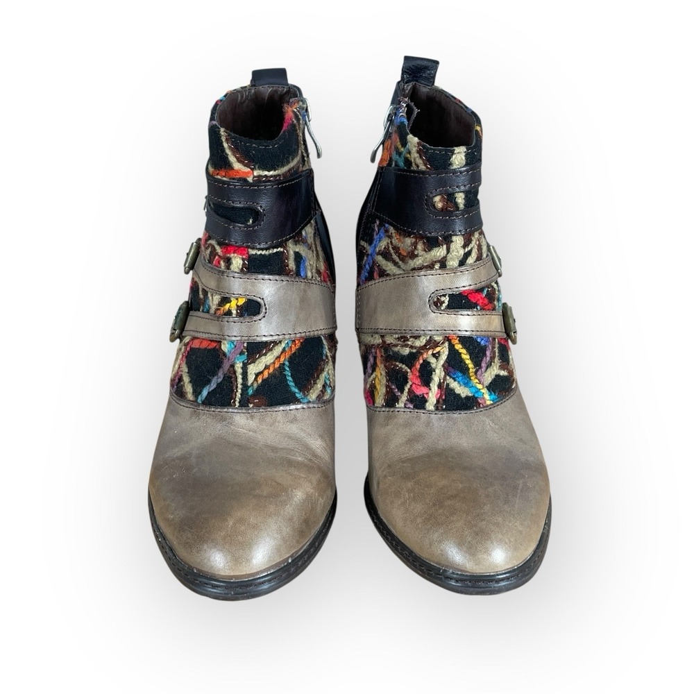 Multicolor Patterned Leather & Suede Ankle Booties with Buckle Straps - Picture 2 of 9
